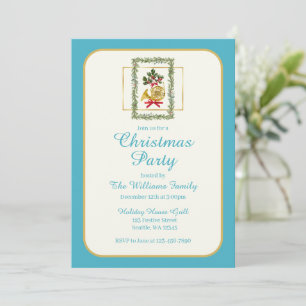 Elegant French Horn Christmas Turquoise Invitation