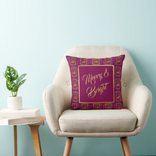 Elegant French Horn Christmas Wine Throw Pillow