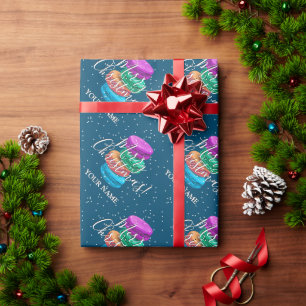 Elegant French macaron cookies custom Christmas Wrapping Paper
