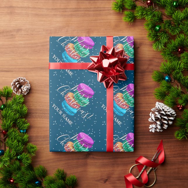 Elegant French macaron cookies custom Christmas Wrapping Paper (Holiday Gift)