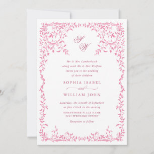 Elegant French Ornate Floral Frame Wedding QR code Invitation