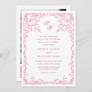 Elegant French Ornate Floral Frame Wedding QR code Invitation