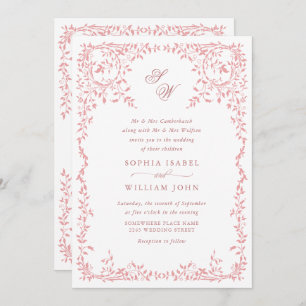 Elegant French Ornate Floral Frame Wedding QR code Invitation