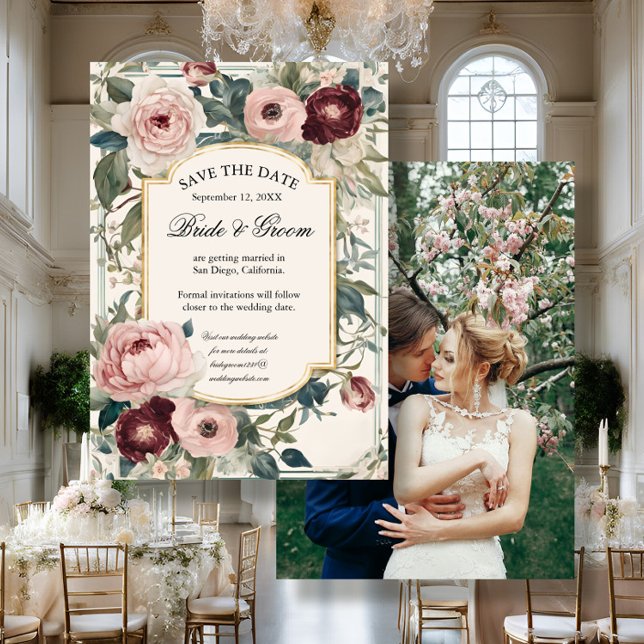 Elegant French Pink and Gold Floral Victorian  Save The Date (Creator Uploaded)