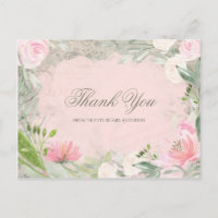 Elegant French Pink Floral Bridal Shower Thank You