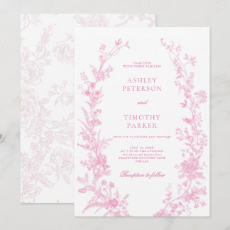 Elegant French Pink Toile Floral Wedding  Invitation