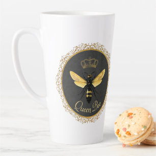 Elegant French Queen Bee Gray Gold Yellow Latte Mug