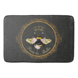 Elegant French Queen Bee Pink Roses Grey Gold  Bath Mat
