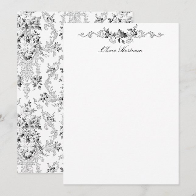 Elegant French Rococo Black and White Floral Card (Front/Back)