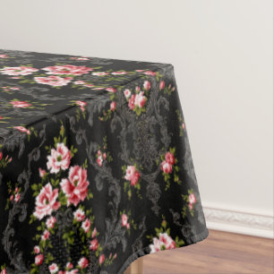 Elegant French Rococo Floral-Black Background  Tablecloth
