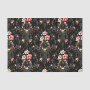 Elegant French Rococo Floral-Black Background Tissue Paper