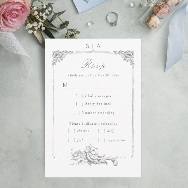 Elegant French Rococo Floral Frame RSVP Card (Creator Uploaded)