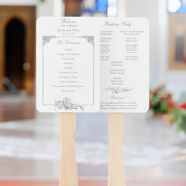 Elegant French Rococo Floral Program Hand Fan (Creator Uploaded)