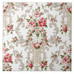 Elegant French Rococo Floral-White Background Ceramic Tile<br><div class="desc">Elegant,  romantic and ornate vintage French Rococo style seamless floral featuring pink roses and decorative scrollwork on white background.</div>