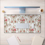 Elegant French Rococo Floral-White Background Desk Mat<br><div class="desc">Elegant,  romantic and ornate vintage French Rococo style seamless floral featuring pink roses and decorative scrollwork on white background.</div>