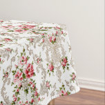 Elegant French Rococo Floral-White Background Tablecloth<br><div class="desc">Elegant,  romantic and ornate vintage French Rococo style seamless floral featuring pink roses and decorative scrollwork on white background.</div>