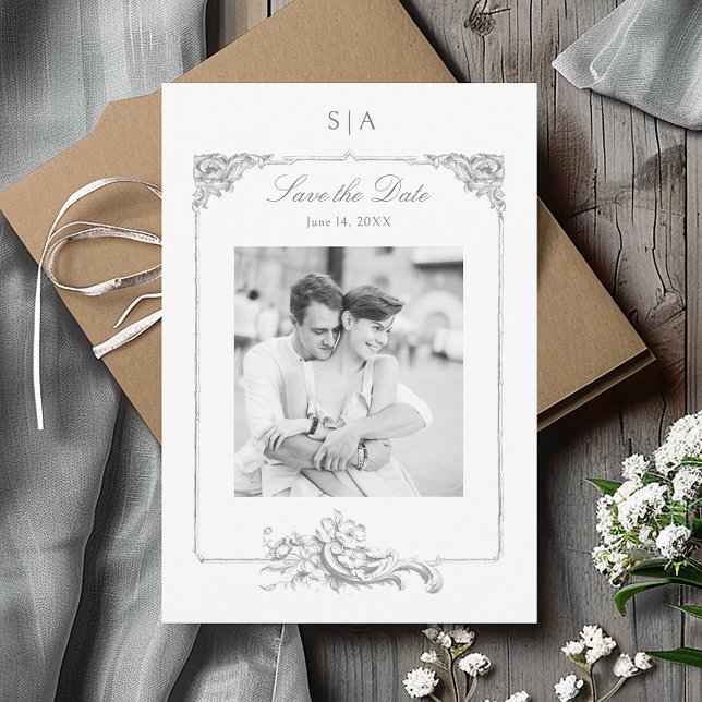 Elegant French Rococo Frame Photo Save The Date (Creator Uploaded)
