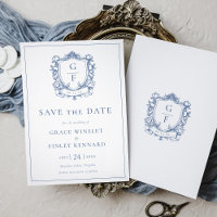 Elegant French Roses Blue Monogram Crest Wedding