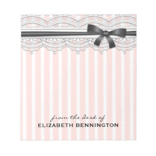 Elegant French Stripes & Lace Personalised Notepad
