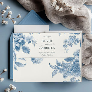 Elegant French toile Blue Floral Wedding Envelope