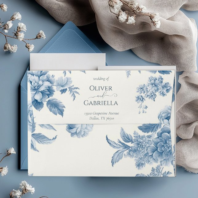 Elegant French toile Blue Floral Wedding Envelope (Creator Uploaded)