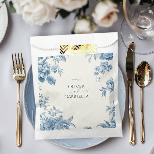Elegant French toile Blue Floral Wedding Favour Bag