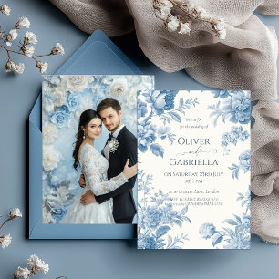 Elegant French toile Blue Floral Wedding Invitation