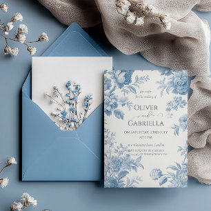 Elegant French toile Blue Floral Wedding Invitation