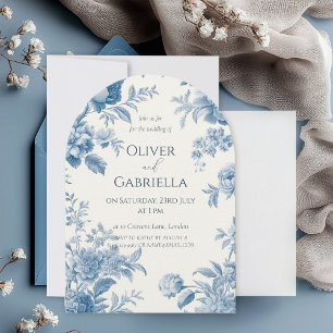 Elegant French toile Blue Floral Wedding Invitation