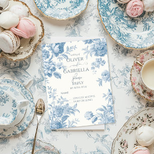 Elegant French toile Blue Floral Wedding RSPV Invitation Postcard
