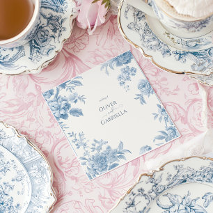 Elegant French toile Blue Floral Wedding Square Paper Coaster