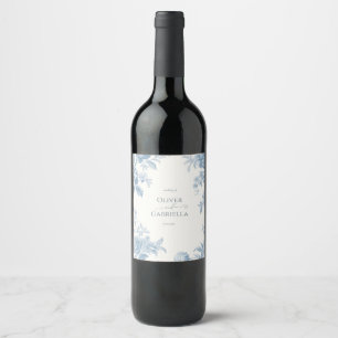 Elegant French toile Blue Floral Wedding Wine Label