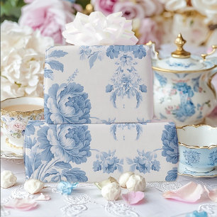 Elegant French toile Blue Floral Wedding Wrapping Paper