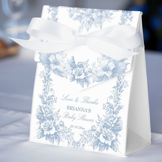 Elegant French toile chinoiserie blue baby shower Favour Box (Elegant French toile chinoiserie dusty blue boy baby shower favors personalized  Favor Boxes)