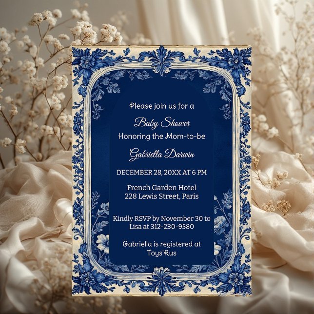 Elegant French Toile Parisian Poetic Baby Shower  Invitation (Elegant French Toile Parisian Poetic Baby Shower Invitation)