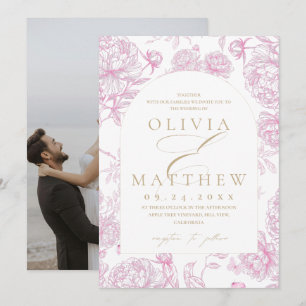 Elegant French Toile Peony Wedding Invitation