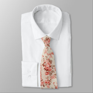 Elegant French Toile Pink Floral Pattern Tie