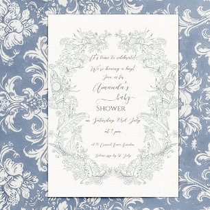 Elegant French Tropical Floral Baby Shower Invitation