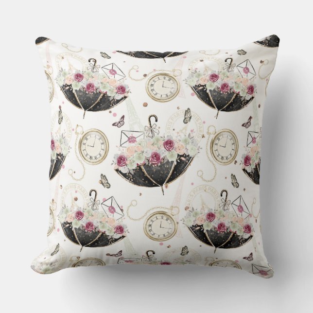 Elegant French Umbrellas Cushion (Front)