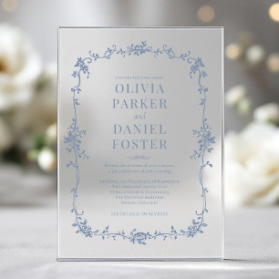 Elegant French Victorian Dusty Blue Wedding  Acrylic Invitations