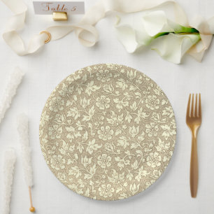 Elegant French Vintage Beige Floral Pattern Paper Plate