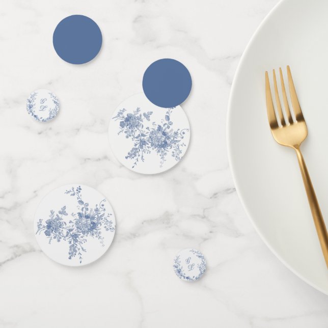 Elegant French Vintage Blue Floral Jouy Confetti (Group)