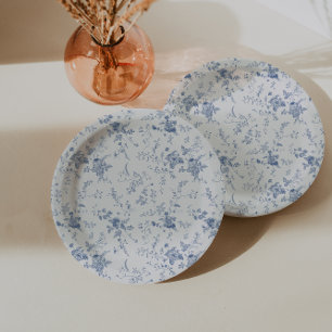 Elegant French Vintage Blue Floral Jouy Paper Plate