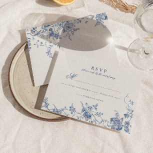 Elegant French Vintage Blue Floral Jouy Wedding  RSVP Card