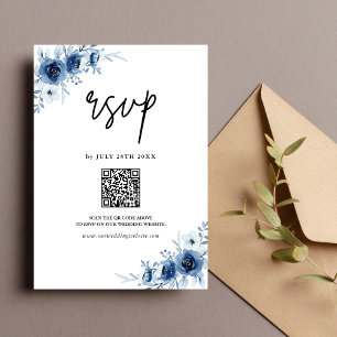 Elegant French Vintage Blue Floral OR Code Wedding RSVP Card