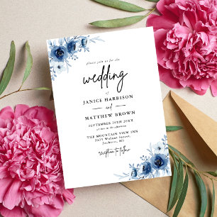 Elegant French Vintage Blue Floral Wedding Invitation