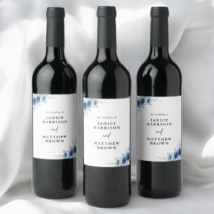 Elegant French Vintage Blue Floral Wedding Wine Label