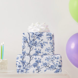 Elegant French Vintage Blue Floral Wrapping Paper