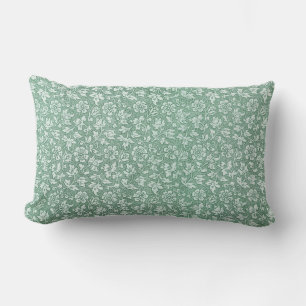 Elegant French Vintage Sage Green Floral  Lumbar Cushion