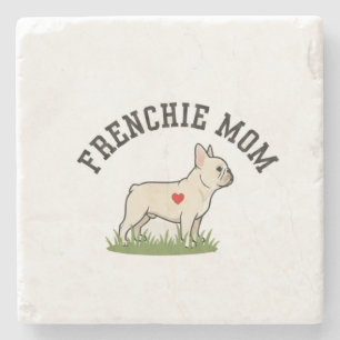 Elegant Frenchie Mom Illustration - Minimalist Cre Stone Coaster